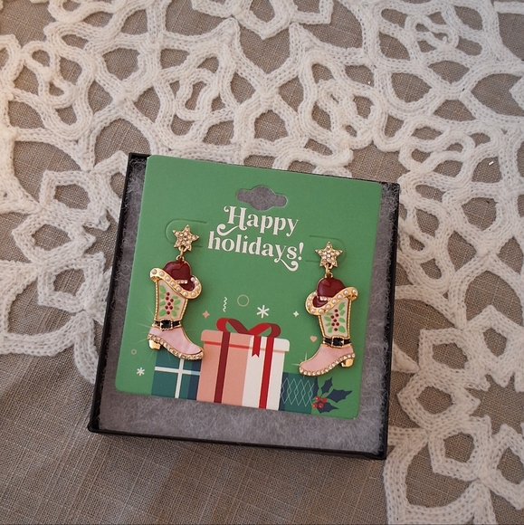NEW Christmas Holiday Western Boot Earrings - Picture 4 of 4